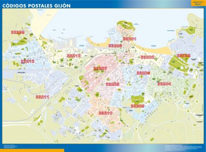 Gijon códigos postales enmarcado plastificado 