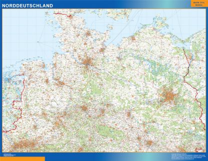 Mapa Alemania norte carreteras enmarcado plastificado