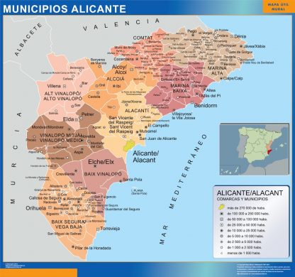 Mapa Alicante por municipios enmarcado plastificado 