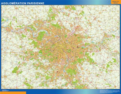 Mapa Area Paris en Francia enmarcado plastificado