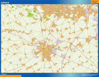 Mapa Arras en Francia enmarcado plastificado