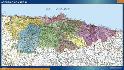 Mapa Asturias comarcal enmarcado plastificado 