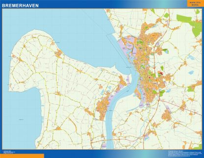 Mapa Bremerhaven en Alemania enmarcado plastificado