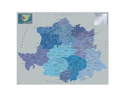 Mapa Caceres por municipios enmarcado plastificado