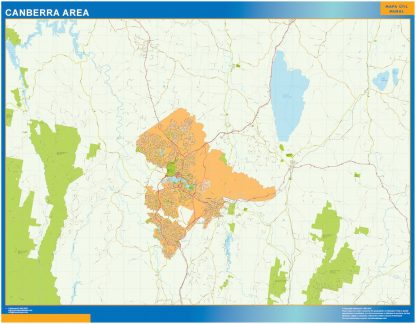 Mapa Canberra Area Australia enmarcado plastificado