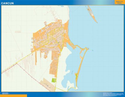 Mapa Cancun en Mexico enmarcado plastificado 