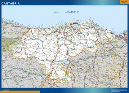 Mapa Cantabria carreteras enmarcado plastificado 