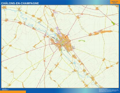 Mapa Chalons En Champagne en Francia enmarcado plastificado