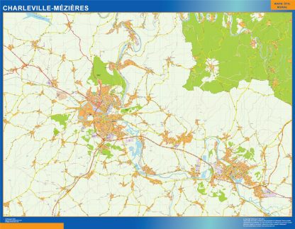 Mapa Charleville Mezieres en Francia enmarcado plastificado