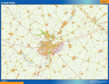 Mapa Chartres en Francia enmarcado plastificado