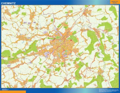 Mapa Chemnitz en Alemania enmarcado plastificado