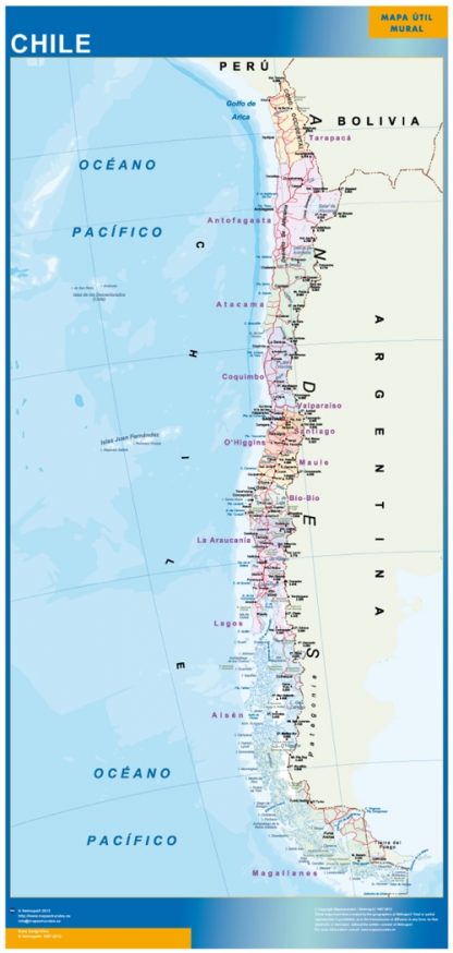 Mapa Chile enmarcado plastificado 