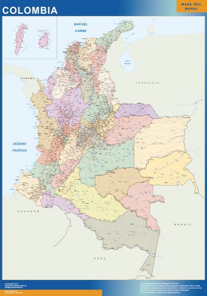 Mapa Colombia enmarcado plastificado