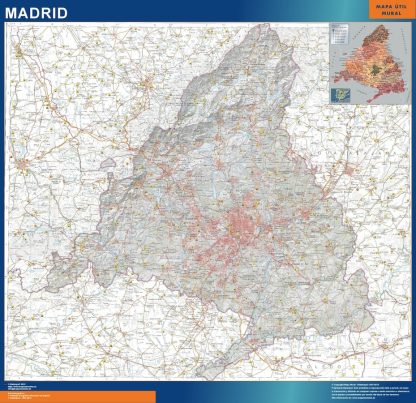 Mapa Comunidad Madrid físico enmarcado plastificado 