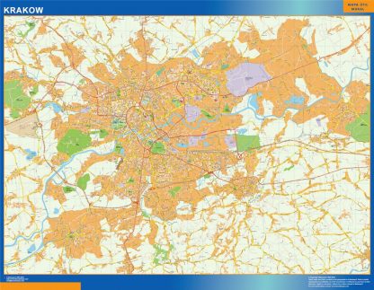 Mapa Cracovia Polonia enmarcado plastificado 