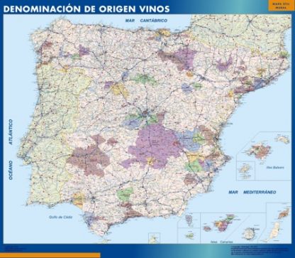 Mapa Espana Denominacion Origen Vino enmarcado plastificado