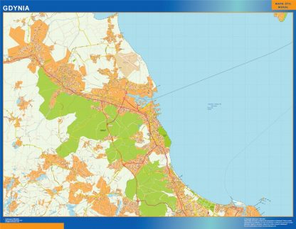 Mapa Gdynia Polonia enmarcado plastificado 