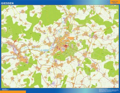 Mapa Giessen en Alemania enmarcado plastificado