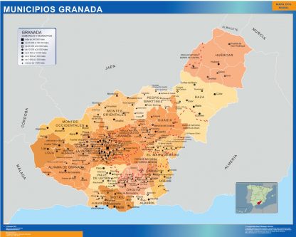 Mapa Granada por municipios enmarcado plastificado 