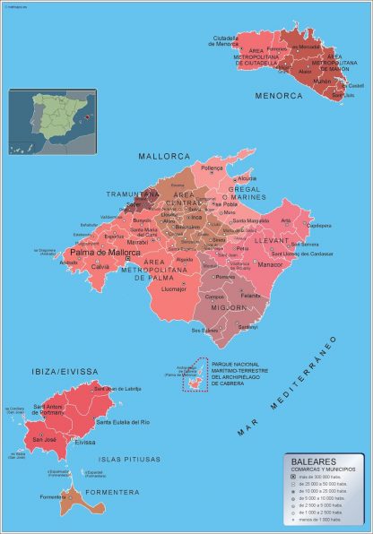 Mapa Islas Baleares por municipios enmarcado plastificado