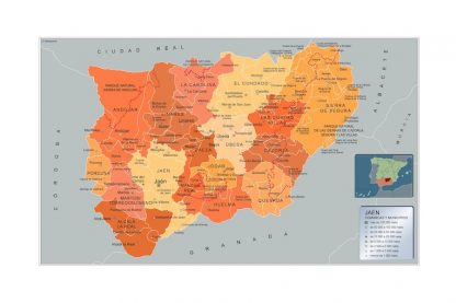 Mapa Jaen por municipios enmarcado plastificado 