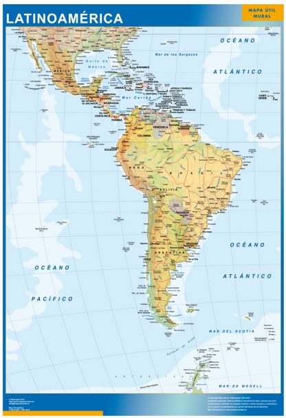 Mapa Latinoamerica enmarcado plastificado
