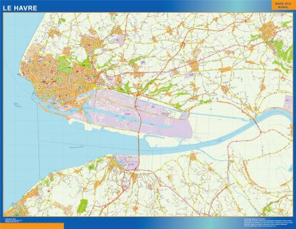 Mapa Le Havre en Francia enmarcado plastificado