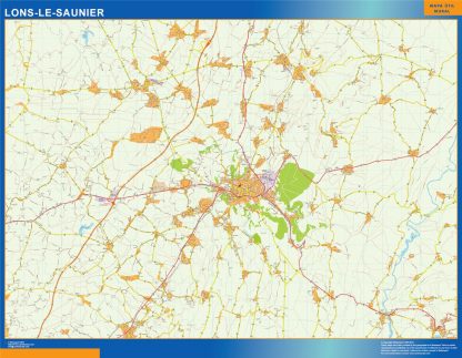 Mapa Lons Le Saunier en Francia enmarcado plastificado