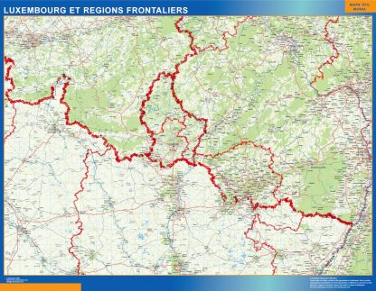 Mapa Luxembourg Regions Frontaliers en Francia enmarcado plastificado