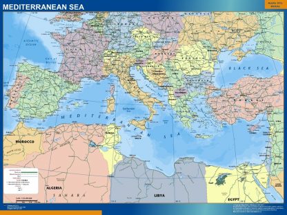 Mapa Mar Mediterraneo enmarcado plastificado 