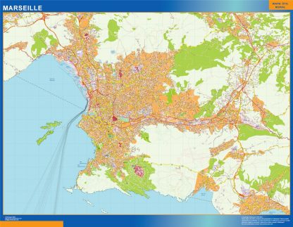 Mapa Marseille en Francia enmarcado plastificado