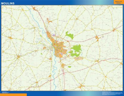 Mapa Moulins en Francia enmarcado plastificado