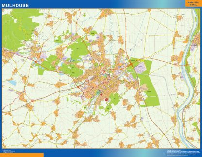 Mapa Mulhouse en Francia enmarcado plastificado