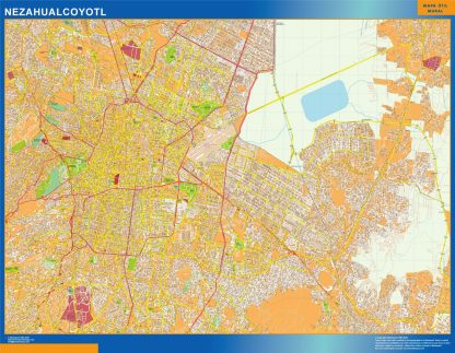 Mapa Nezahualcoyotl en Mexico enmarcado plastificado 