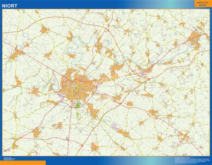 Mapa Niort en Francia enmarcado plastificado