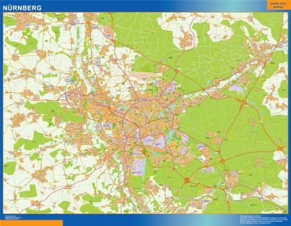 Mapa Nurnberg en Alemania enmarcado plastificado