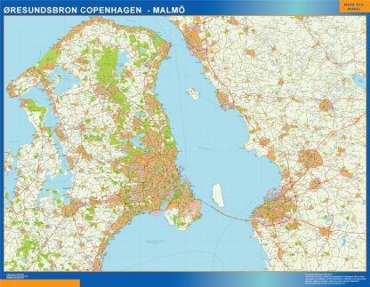 Mapa Oresundsbron en Dinamarca enmarcado plastificado