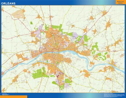Mapa Orleans en Francia enmarcado plastificado