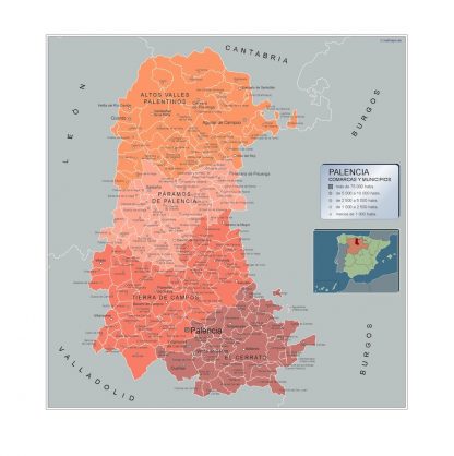 Mapa Palencia por municipios enmarcado plastificado