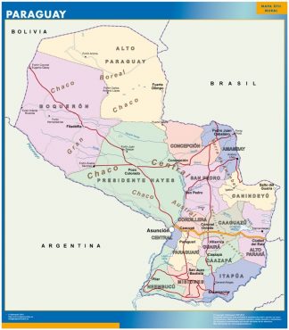 Mapa Paraguay enmarcado plastificado