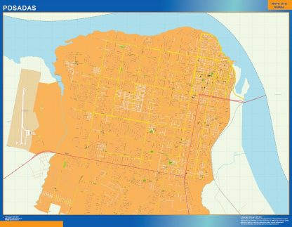 Mapa Posadas en Argentina enmarcado plastificado 