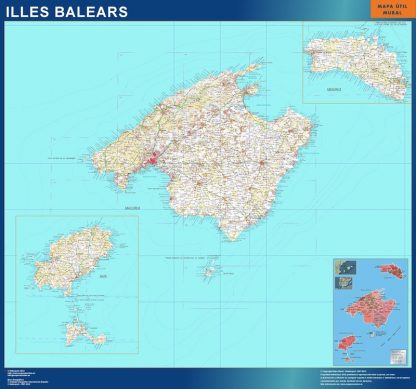Mapa Provincia Islas Baleares enmarcado plastificado