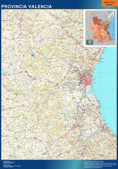 Mapa Provincia Valencia enmarcado plastificado