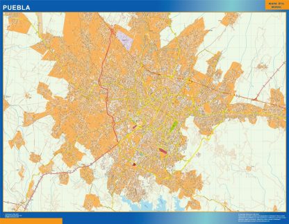 Mapa Puebla en Mexico enmarcado plastificado 