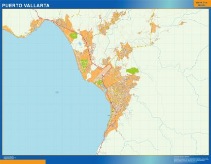 Mapa Puerto Vallarta en Mexico enmarcado plastificado