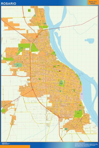 Mapa Rosario en Argentina enmarcado plastificado