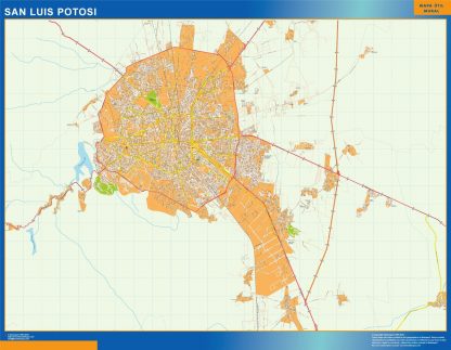 Mapa San Luis Potosi en Mexico enmarcado plastificado 