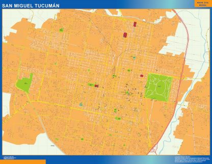 Mapa San Miguel Tucuman en Argentina enmarcado plastificado