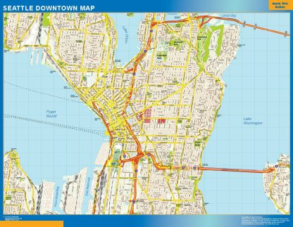 Mapa Seattle downtown enmarcado plastificado 