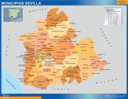 Mapa Sevilla por municipios enmarcado plastificado